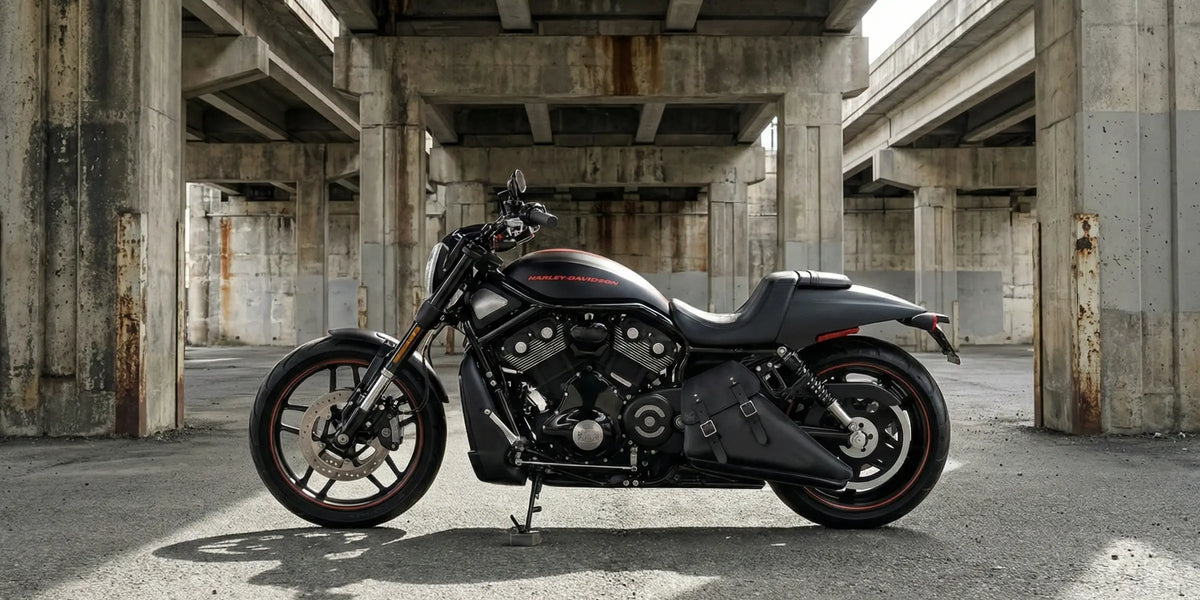 Harley Davidson V-Rod with a BAD&G Customs Left Side Solo Bag.