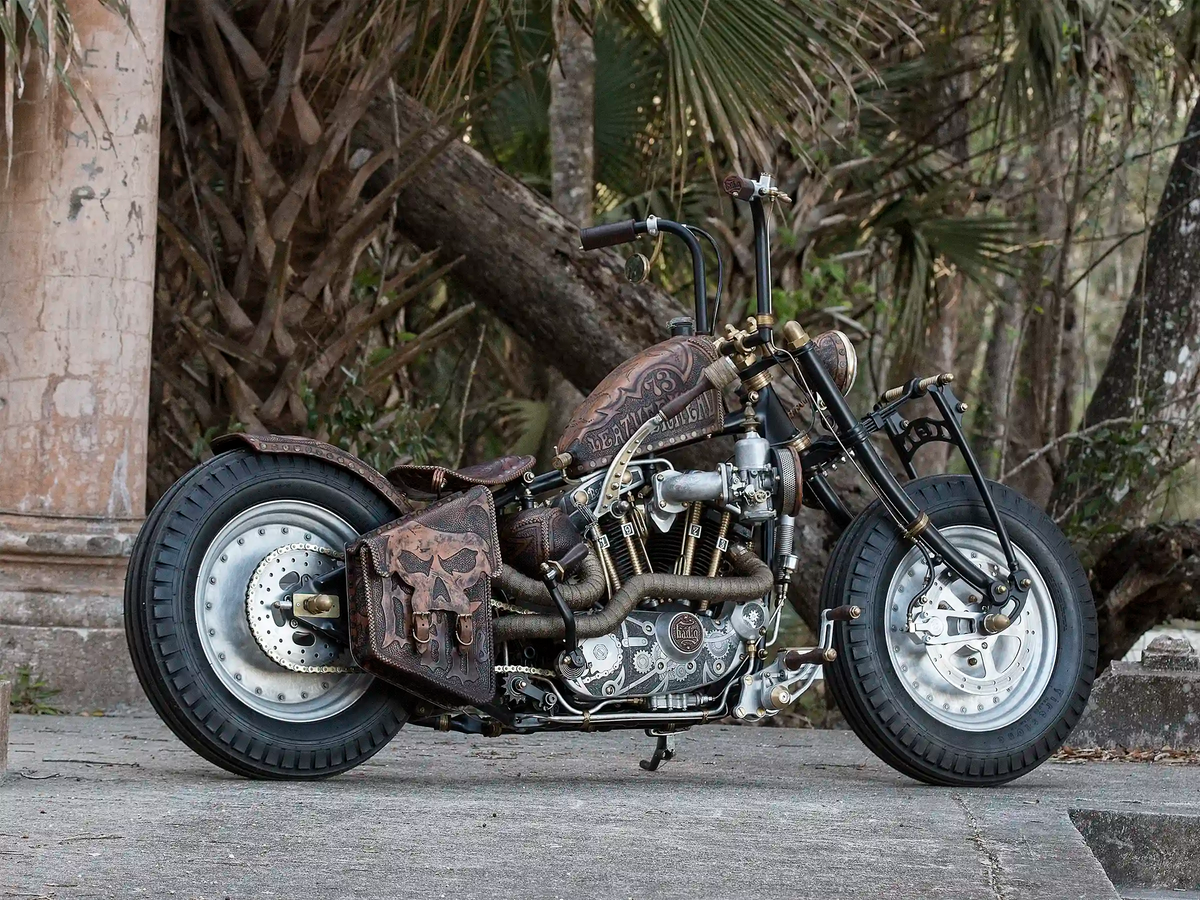 1973 Harley-Davidson Ironhead All Custom Leather Wrapped And Tooled by BAD&G CUSTOMS - "Leatherhead"