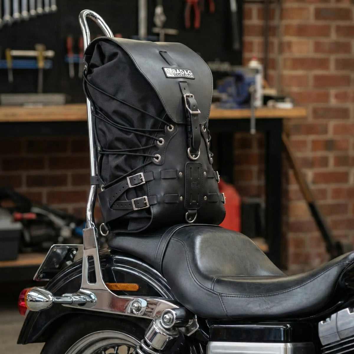 BAD&G Sissy Bar Bag – Leather + Waterproof Dry Bag - USB01