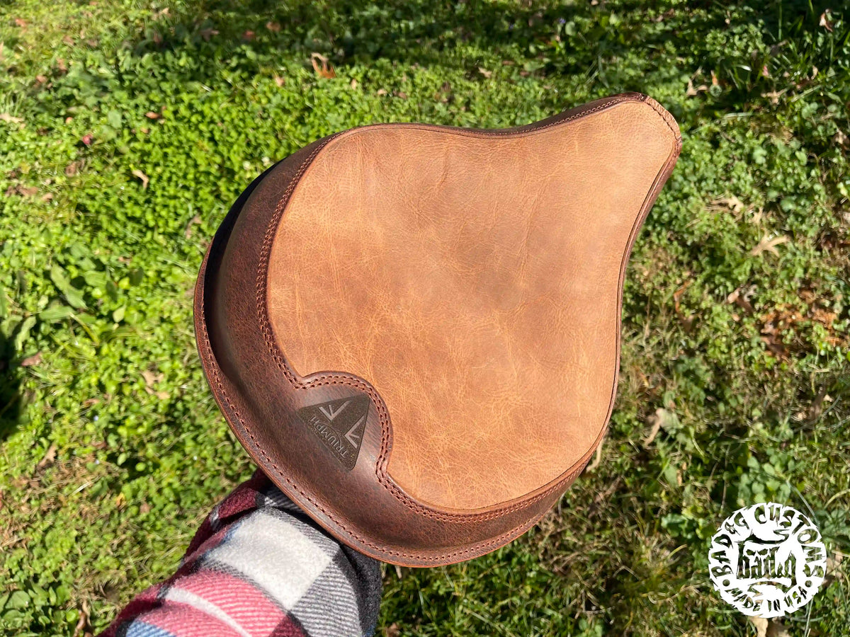 CUSTOM SERVICE: Triumph Bobber Seat Re-Upholstery Buffalo Leather (Match Your Saddlebags)