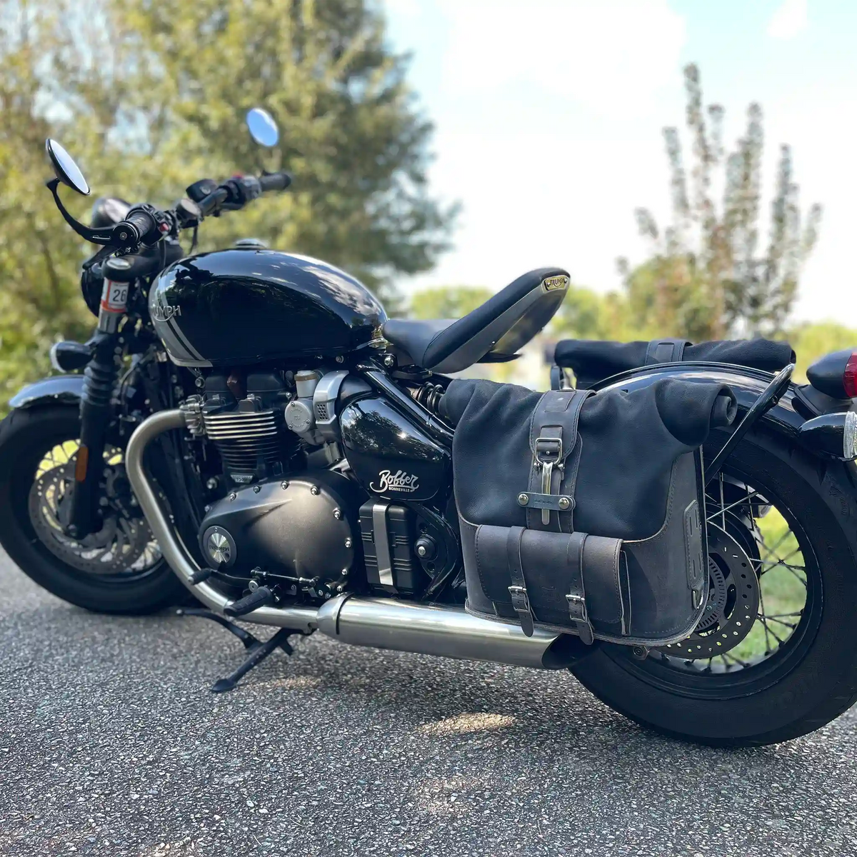 Universal Leather Rolltop Panniers / Saddlebags - TBP02 (Pair)