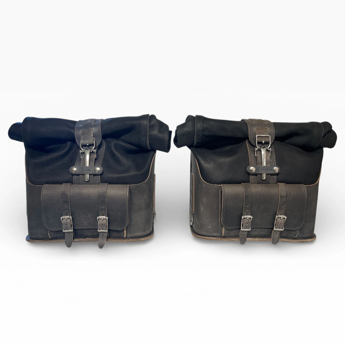 Universal Leather Rolltop Panniers / Saddlebags - TBP02 (Pair)