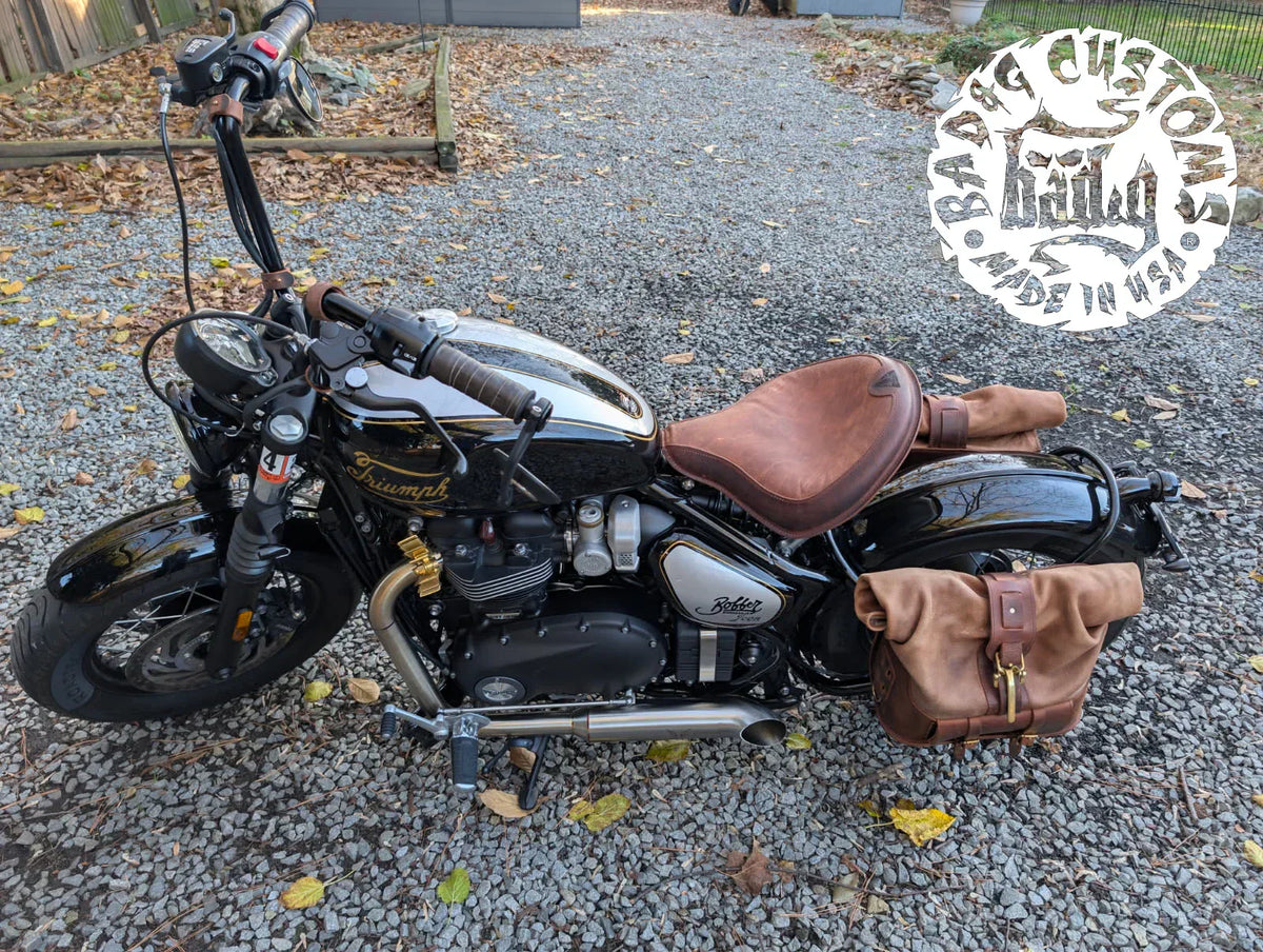 Custom Buffalo Leather for the Triumph Bobber: Matching Seat and Solo Saddlebag