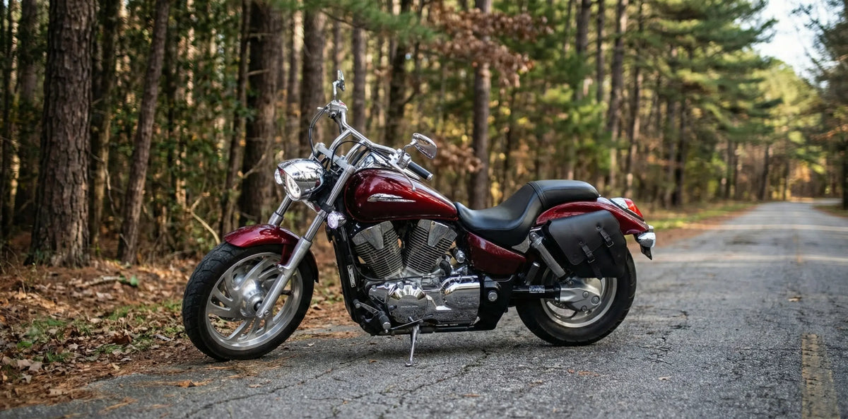 Honda VTX with a left side BAD&G Customs saddlebag.