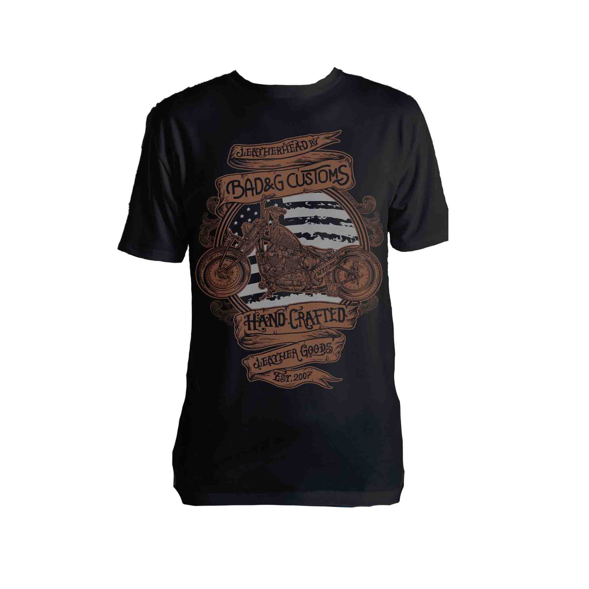 Introducing the Leatherhead Shirt – a must-have for any motorcycle enthusiast. Crafted from heavy, 100% cotton, this black Gildan t-shirt delivers a vintage look and feel. Featuring a full artwork of our famous custom built bike imprint on both the front and back, this shirt combines rugged style with ultimate comfort.