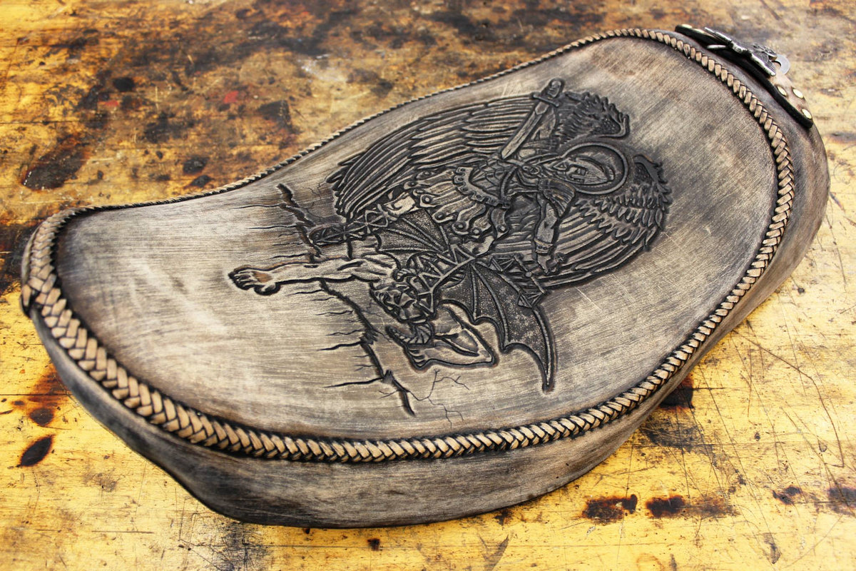 Harley-Davidson Road King "St. Michael" Custom Hand-Tooled Leather Seat