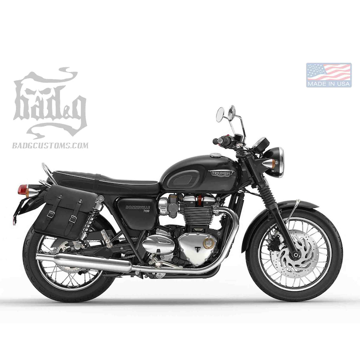 Upgrade your Triumph Bonneville T100 T120 with the TR01 Right Side Solo Bag. Hand crafted in USA with premium leather and top quality hardware. Durable and stylish, it's the perfect fit for your motorcycle.